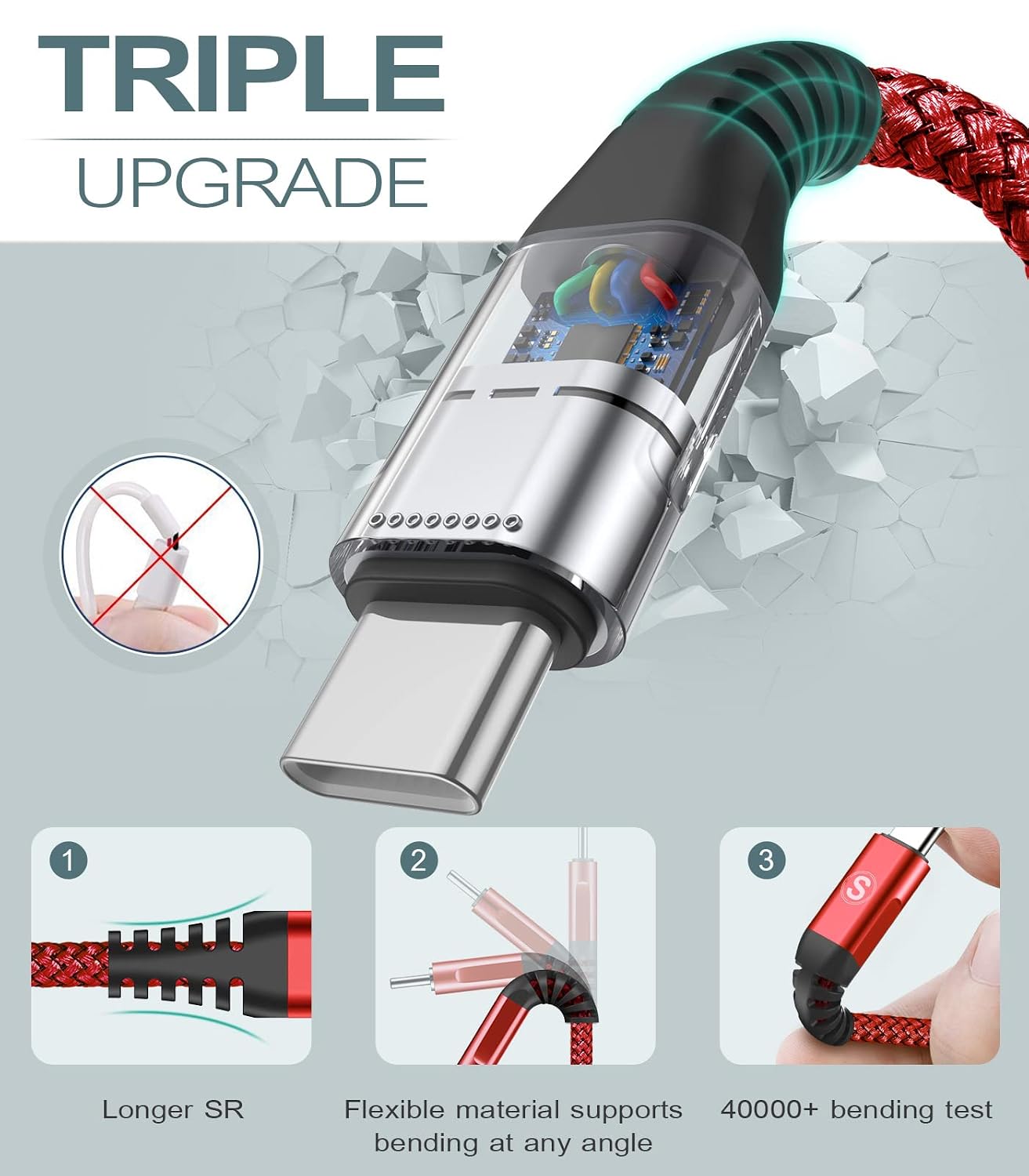 Thumbnail 6 de sweguard – Cavo USB-C 3,1 A in nylon, ricarica rapida e sincronizzazione per Samsung Galaxy, iPhone e altri