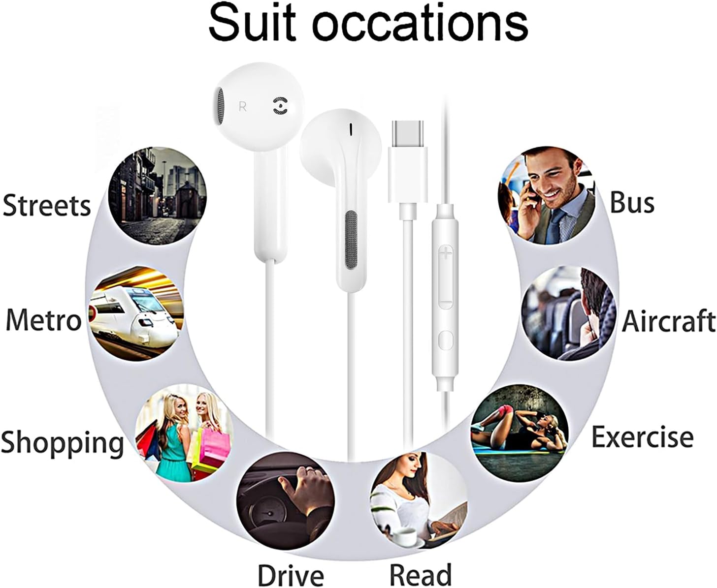 Thumbnail 5 de 2-Pack USB-C Wired Headphones with Mic, Volume Control & Noise Reduction for iPhone, iPad Pro, Samsung Galaxy & Pixel