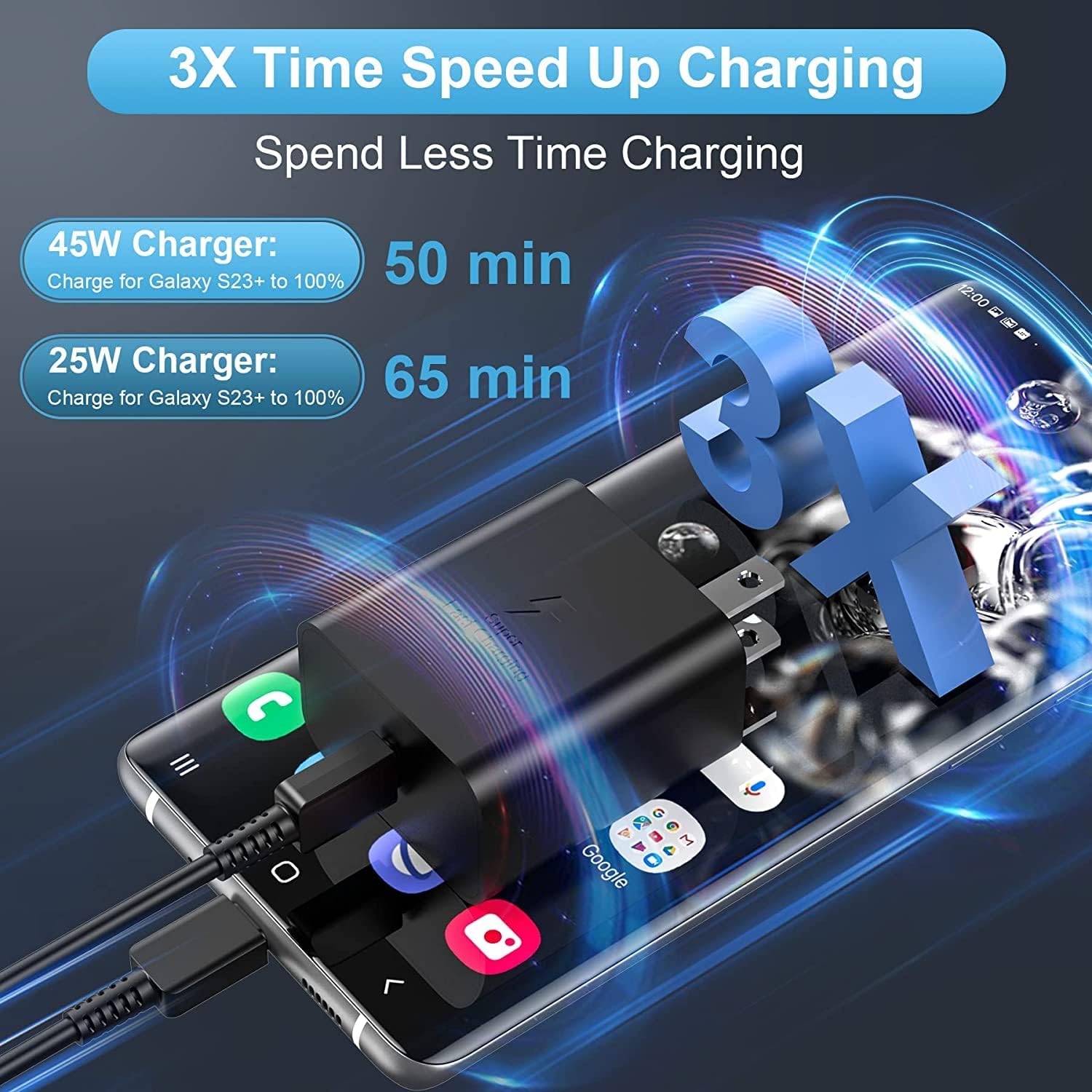 Detalle de 45W Super Fast Charger 2Pack with 10ft Cable