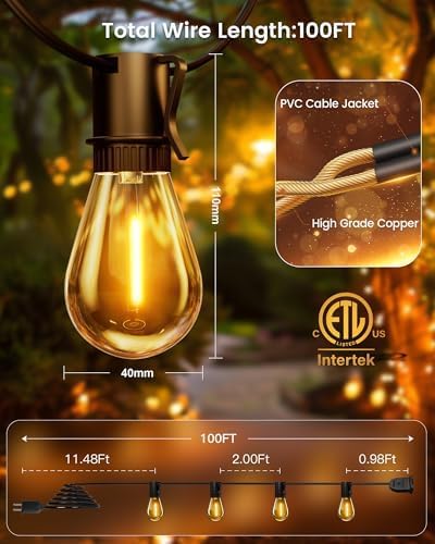 Detalle de Torkase GLS-20J2P-E17-S14- Outdoor String Lights, 32 Shatterproof Bulbs