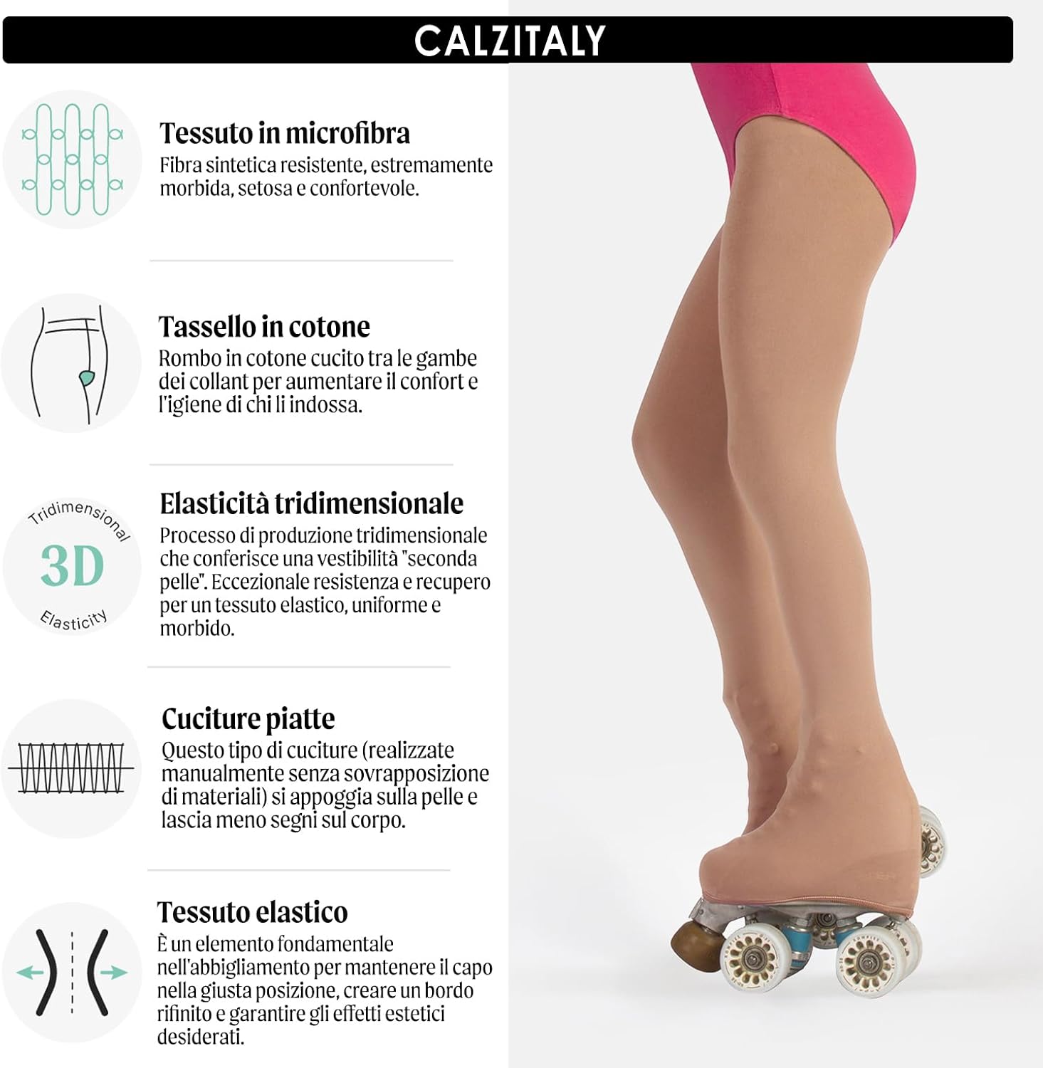 Detalle de CALZITALY Collant Copripattino Pattinaggio Bimba – 70 DEN, vestibilità 3D, made in Italy