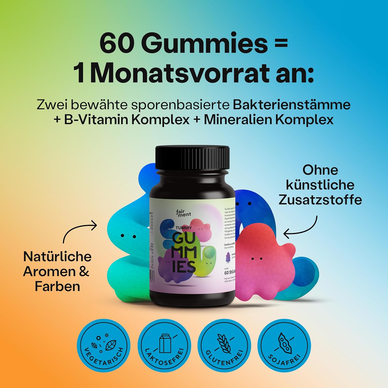 Thumbnail 3 de fairment Tummy Gummies mit probiotischen Kulturen, Magnesium, Zink sowie B2 & B12 – 60 Gummibärchen
