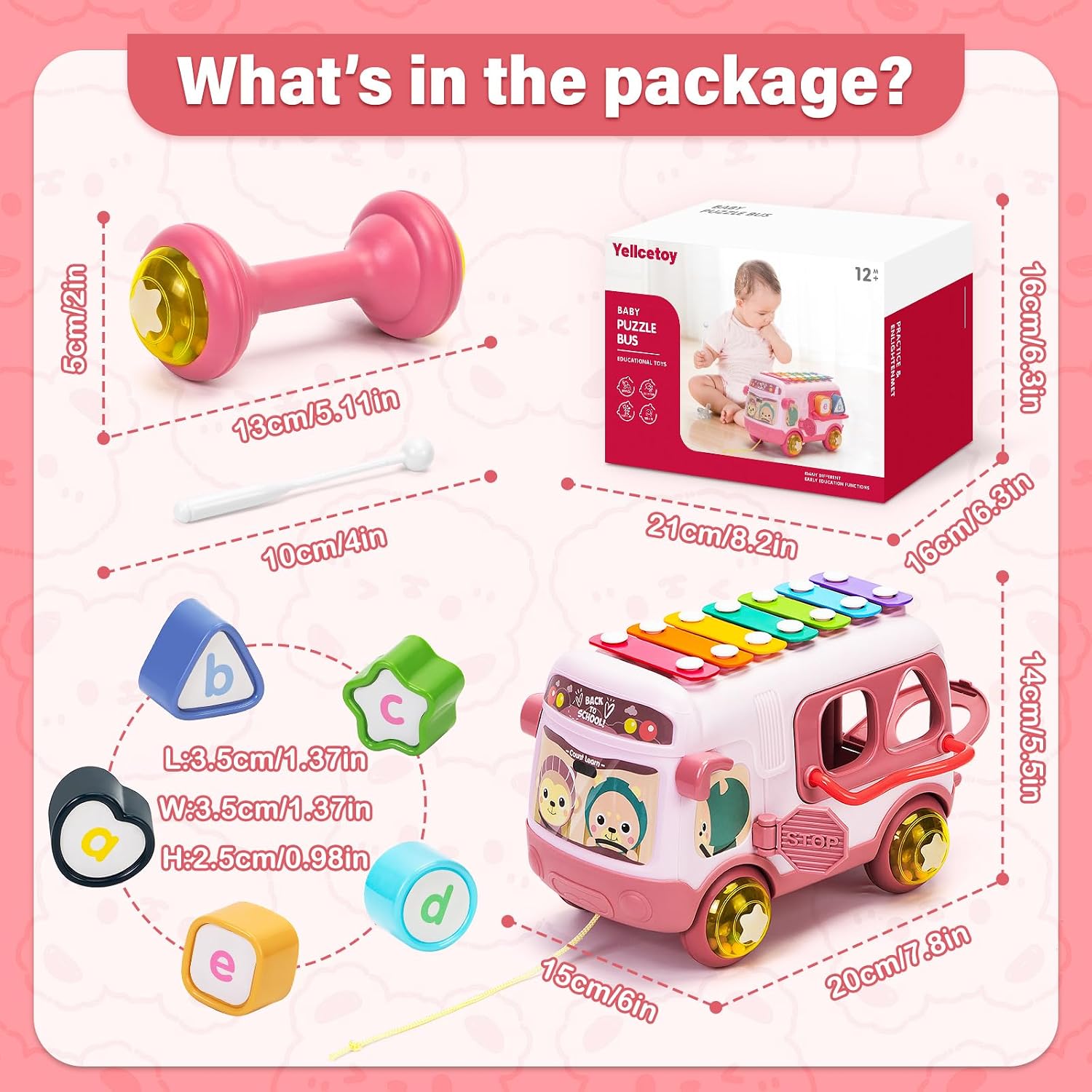 Detalle 2 de Musical Sensory Bus Pull Along Toy 7.9 inches