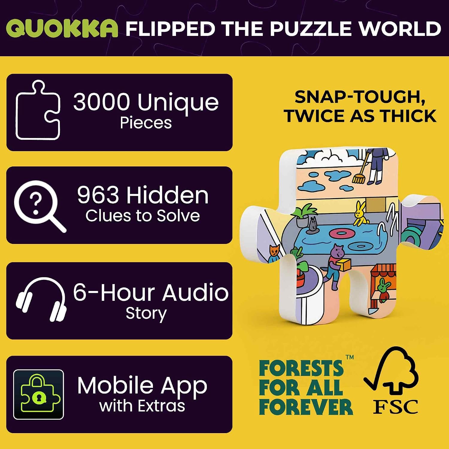 Thumbnail 2 de QUOKKA 1000 Piece Jigsaw Puzzle for Adults – 3-Pack (Knightly Cats, Animal Bash, Cruise Vistas) with Audio Story