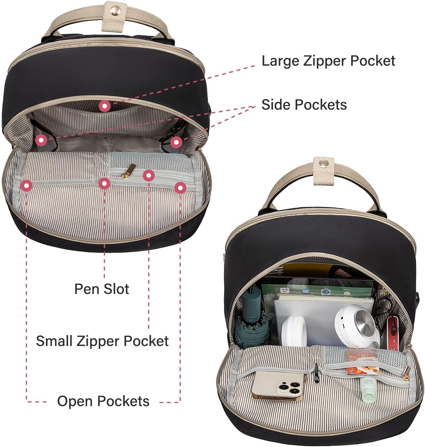 Detalle de LOVEVOOK Laptop Backpack Womens 17 Inch – Waterproof Travel Rucksack with USB Port, Khaki/Black