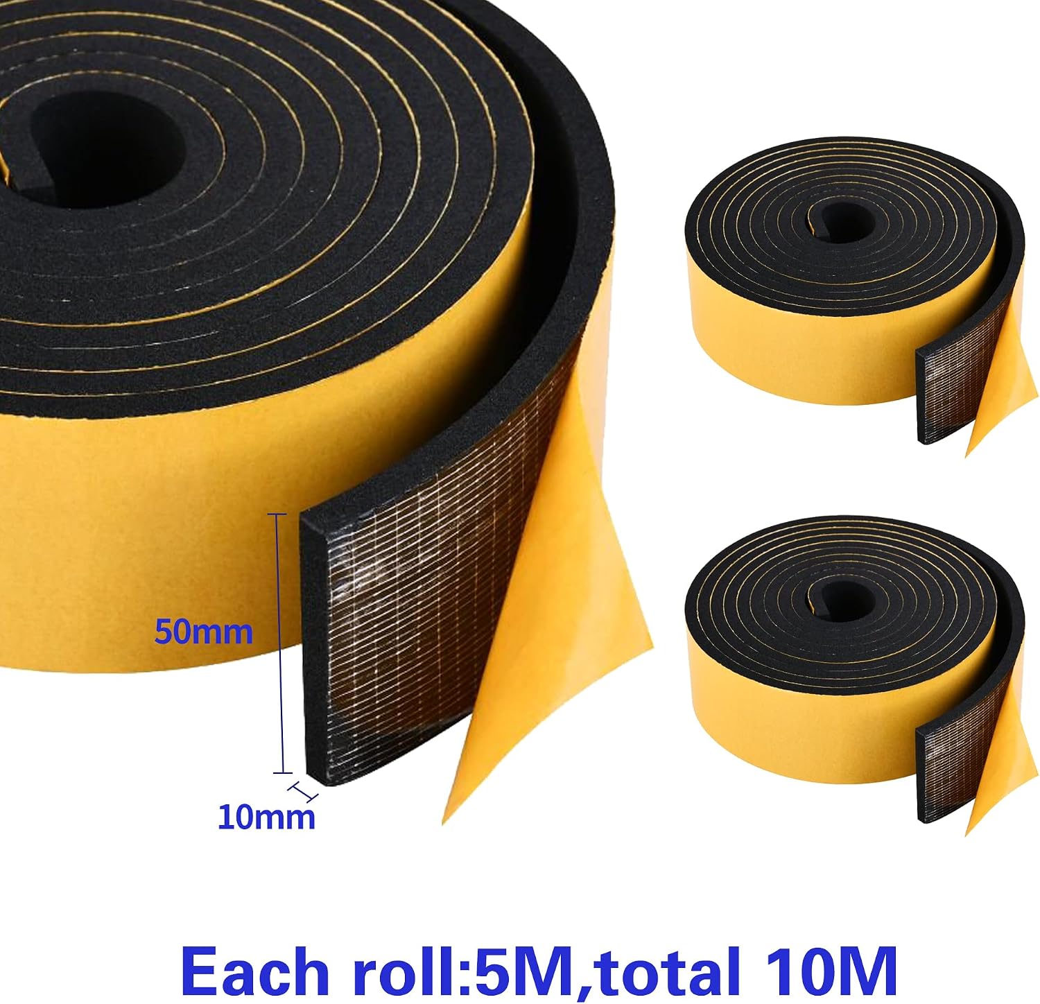 Detalle 2 de 10M self-adhesive foam rubber tape (EVA foam) – 50mm wide, 10mm thick, weather strip & gasket seal
