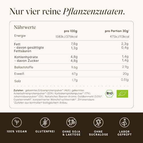 Thumbnail 6 de VETAIN Veganes Proteinpulver Beere – 20 g Eiweiß, 100% Bio & fermentiert