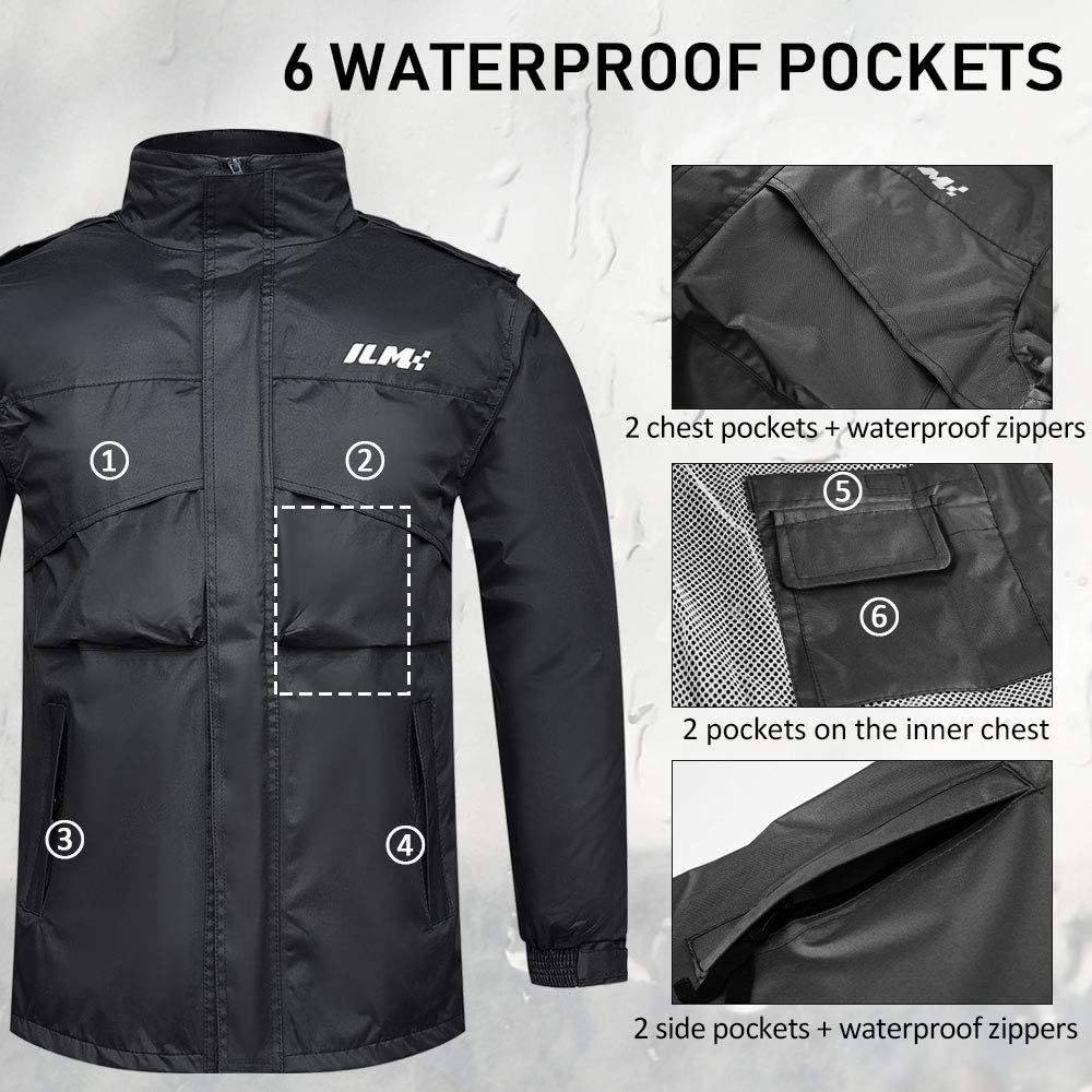 Detalle de ILM Ilm-rs02 Women's Motorcycle Rain Suit, 2-Piece, Navy Blue, 6 Pockets