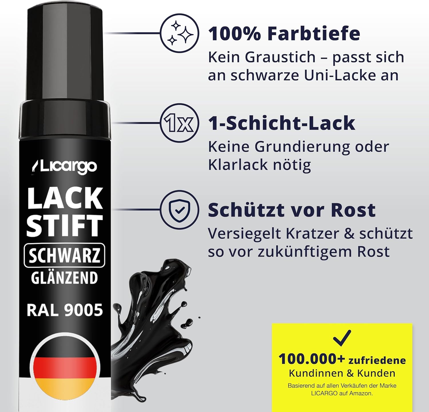 Thumbnail 4 de LICARGO Lackstift Schwarz Glänzend 12 ml – Deckkraft für Steinschläge & Kratzer im Lack