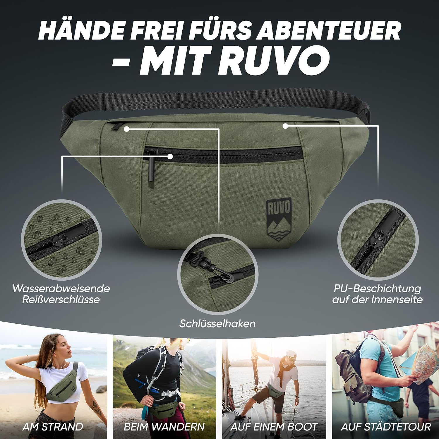 Thumbnail 2 de RUVO Bauchtasche 4 Fächer Gürtel