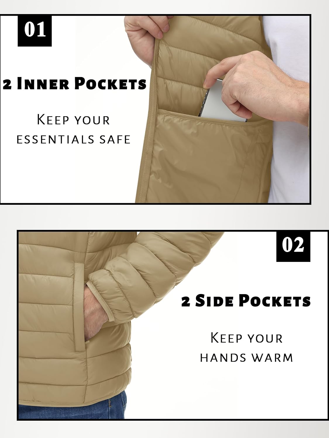 Detalle 1 de TACVASEN Men's Hooded Puffer Jacket, Lightweight Down Alternative Insulation
