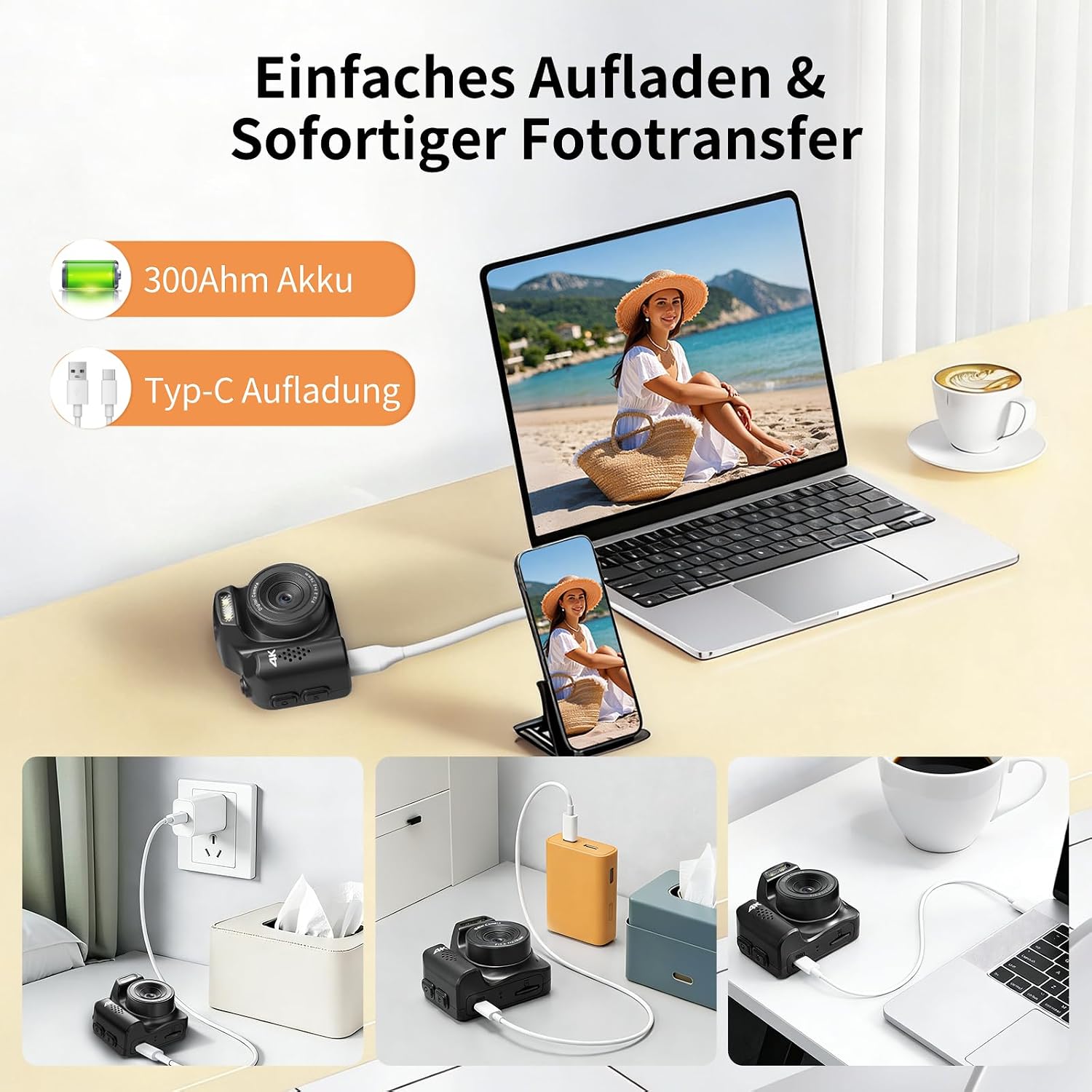 Detalle 2 de Mini Schlüsselanhänger Digitalkamera 1,54 Zoll – 4K Mini Kamera im Retro-Design, 16 GB Speicher, Ultraportabel