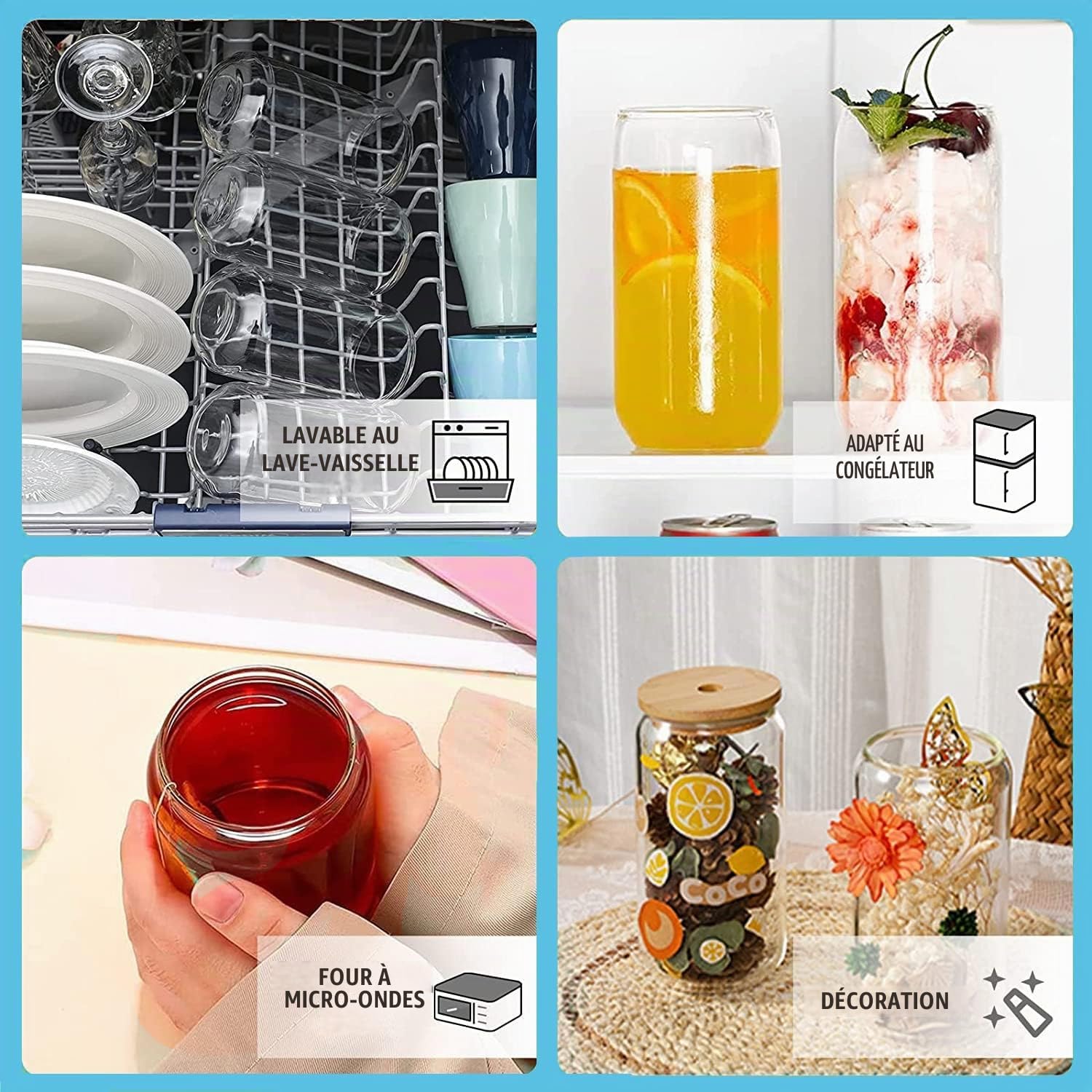 Thumbnail 6 de MEIMUCUL M.MCUL 6pcs drinkglazen met deksel en rietje, 500 ml