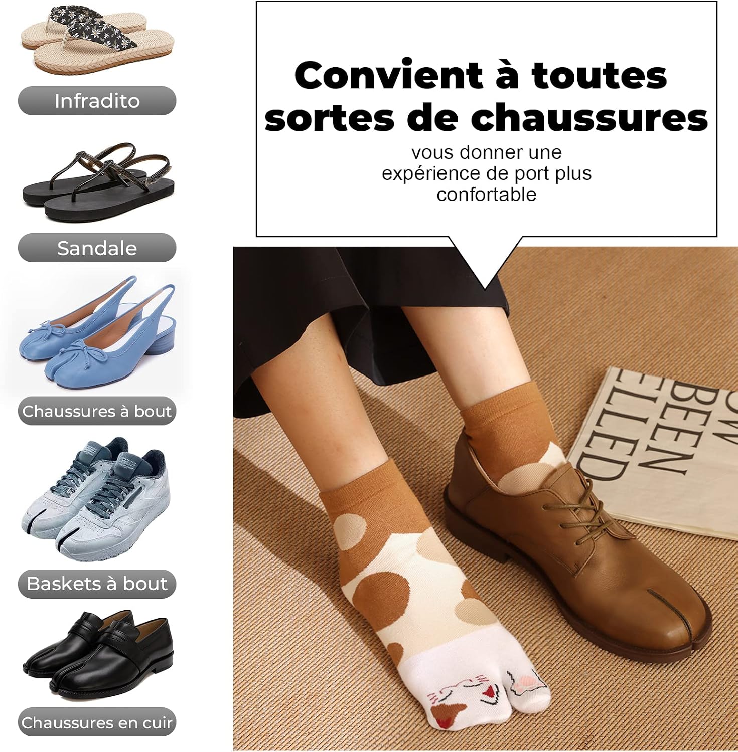 Thumbnail 6 de PUTUO Chaussettes Tabi Femme Japonaise 4 paires