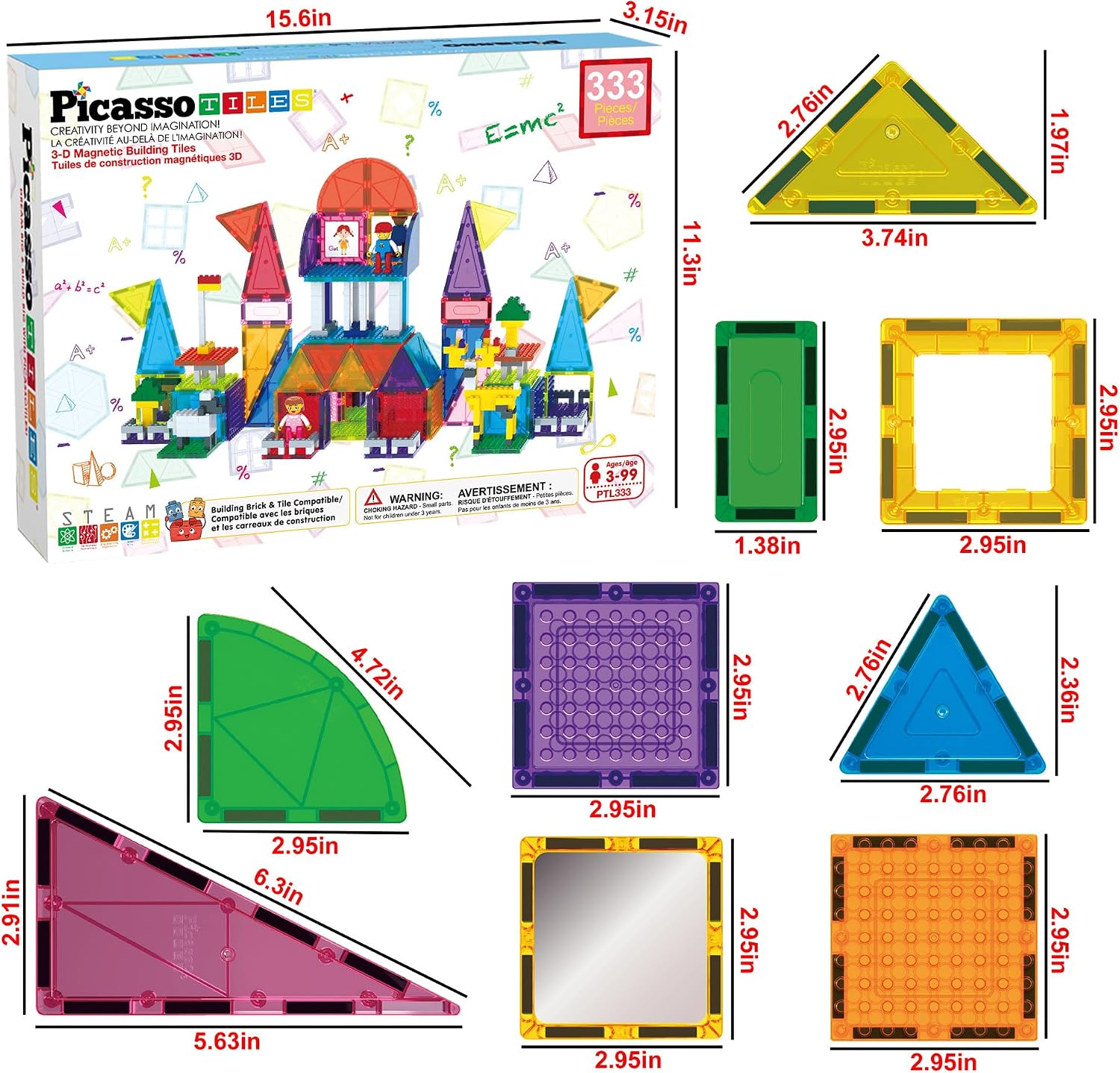 Thumbnail 2 de PicassoTiles PTL333 – zestaw 333 magnetycznych płytek i klocków 3D