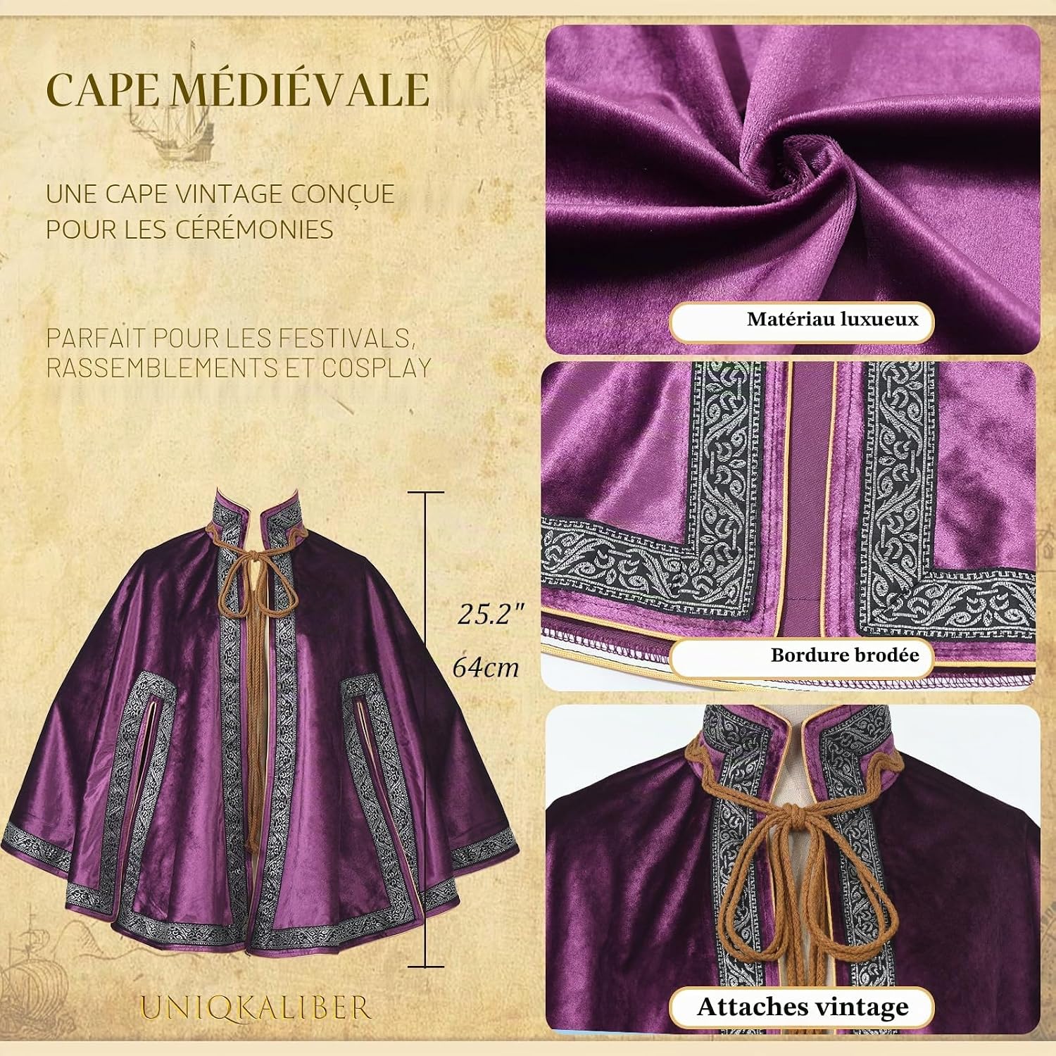 Detalle de UniqKaliber Cape médiévale demi-épaules steampunk – châle Renaissance à lacets pour costume