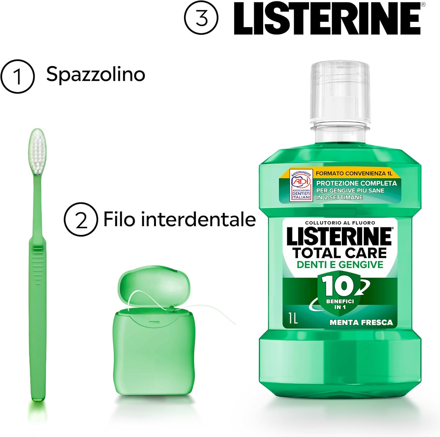 Thumbnail 3 de Listerine Total Care Denti e Gengive collutorio al fluoro 10 benefici in 1, menta fresca (confezione 2x1L)