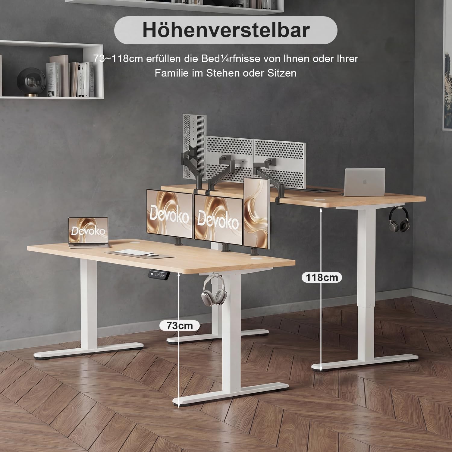Thumbnail 3 de Devoko elektrisch höhenverstellbarer Schreibtisch 140 × 60 cm – stabil, leise & mit 2 Speicherplätzen