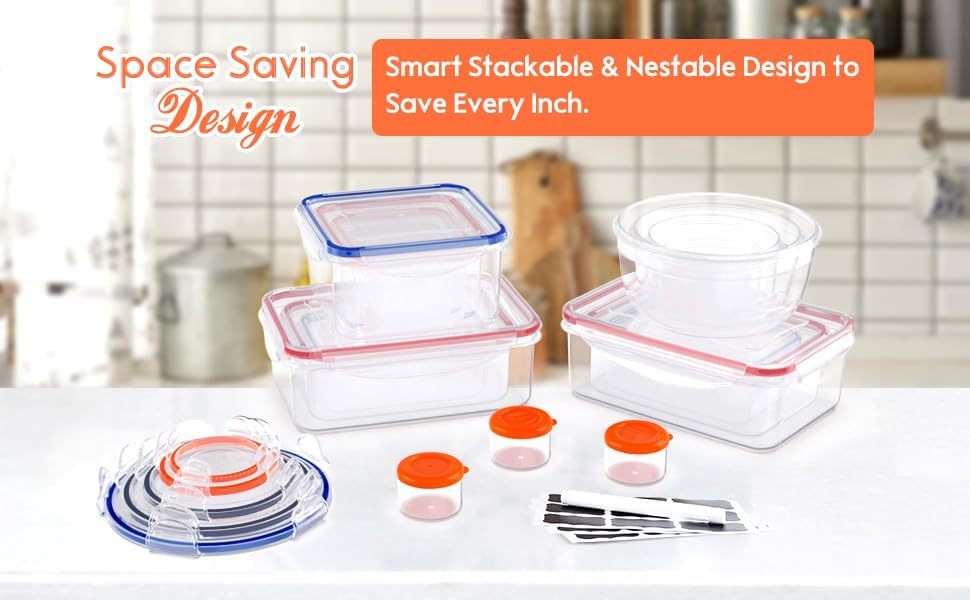 Detalle de RockBerry Food Storage Containers, 20 Containers and Lids, Airtight, Stackable