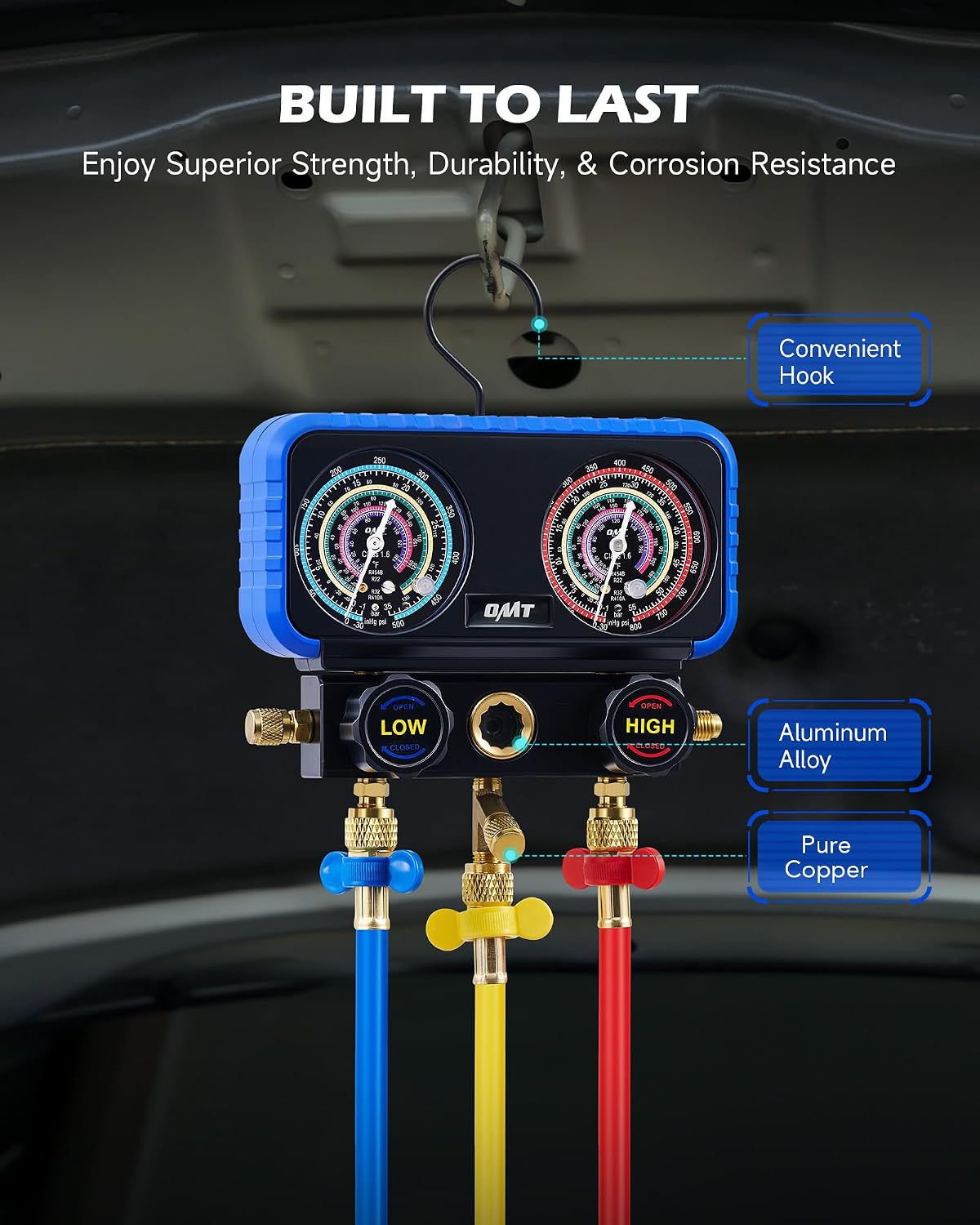Thumbnail 6 de Orion Motor Tech 3-Way AC Gauge Set with 5ft Hoses for R410A, R32, R22, and R454B