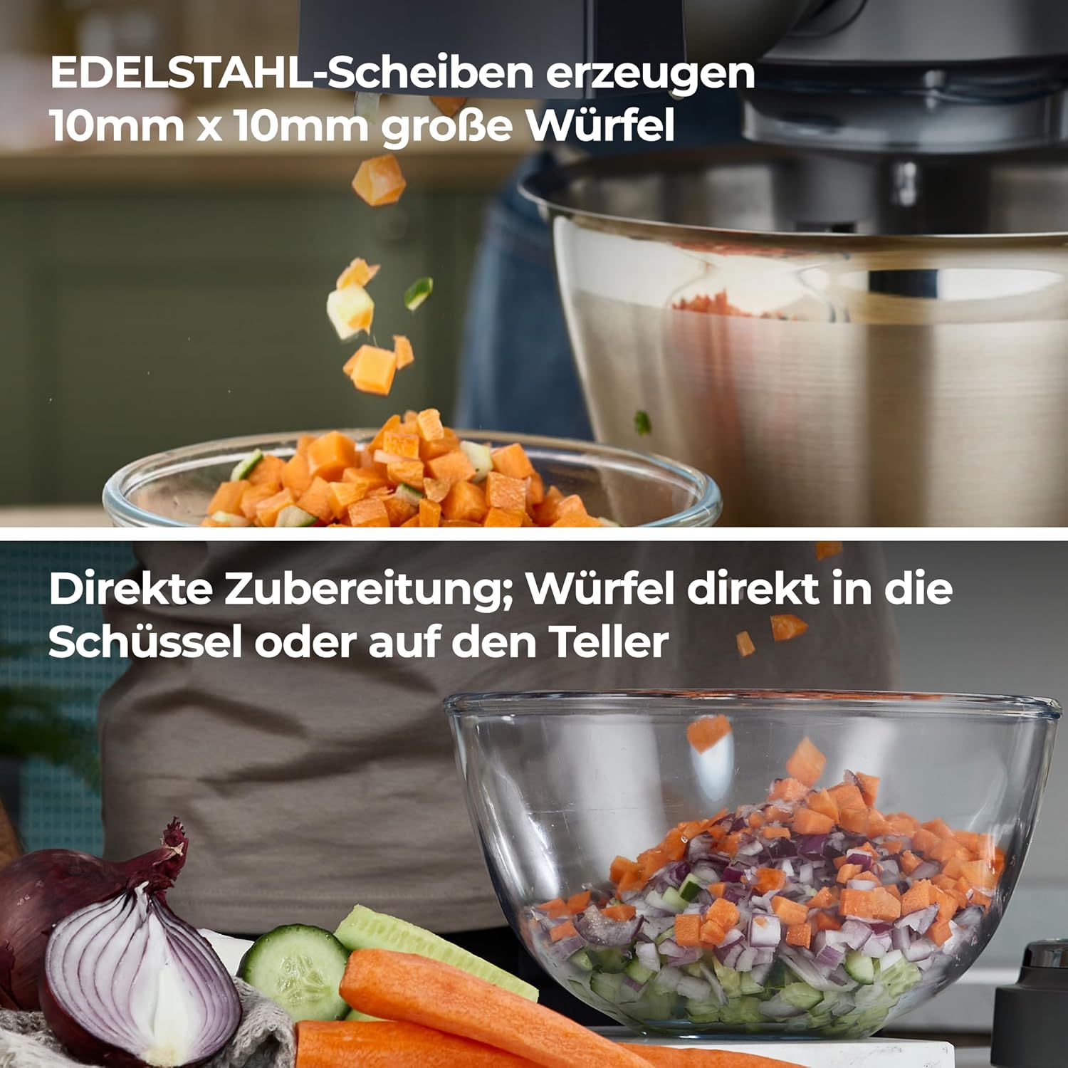 Detalle de Kenwood KAX400PL Würfelschneider – Präziser 10x10 mm Würfelhalter für Kenwood Chef Küchenmaschinen (Grau)