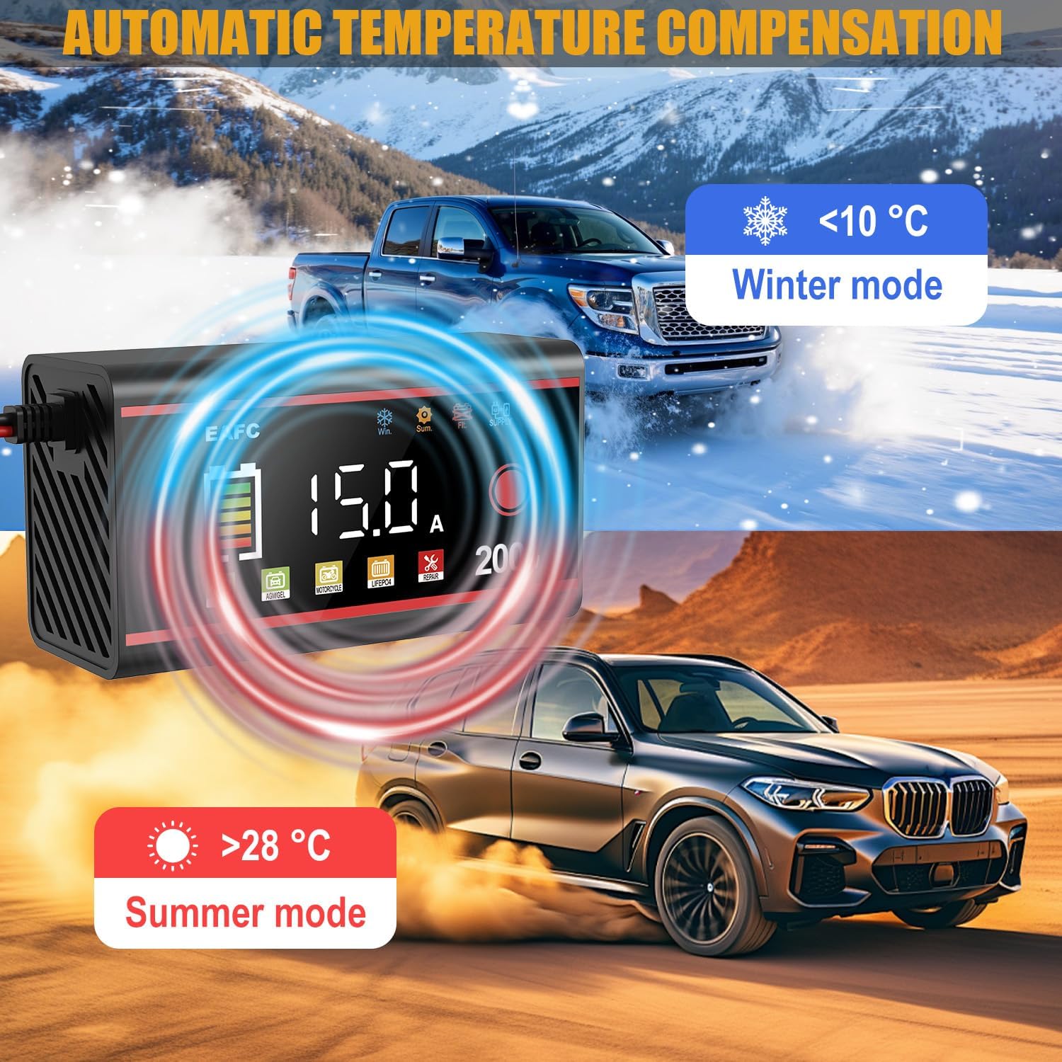 Thumbnail 6 de EAFC 15Amp Car Battery Charger 200W with Pulse Repair and LCD Display