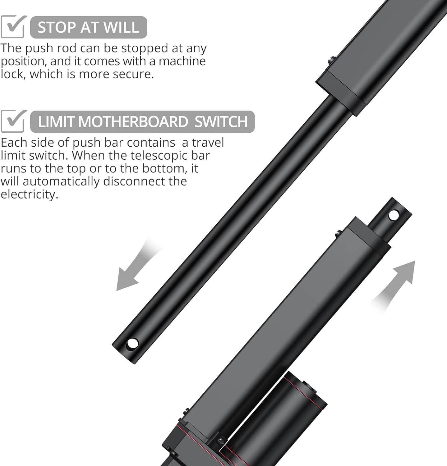 Detalle 2 de Justech Linearmotor (Schwarz) for linear actuator builds – 12V DC, 1500N load