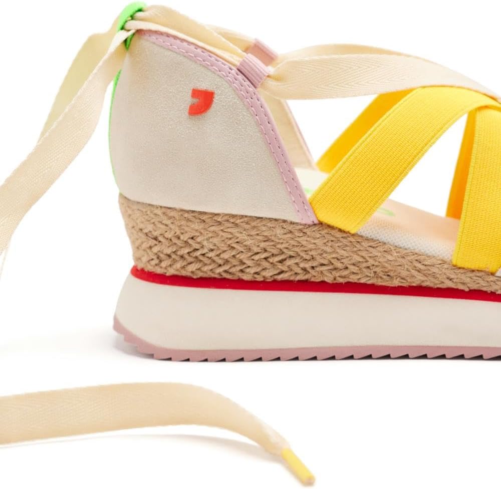 Detalle de GIOSEPPO Baskets Ouvertes en Cuir à Compensations, Raphia – HINESBURG