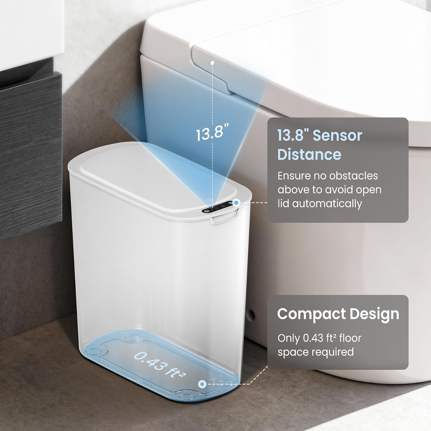 Detalle de Cesun 2.6-Gallon Automatic Bathroom Trash Can with Motion Sensor, White