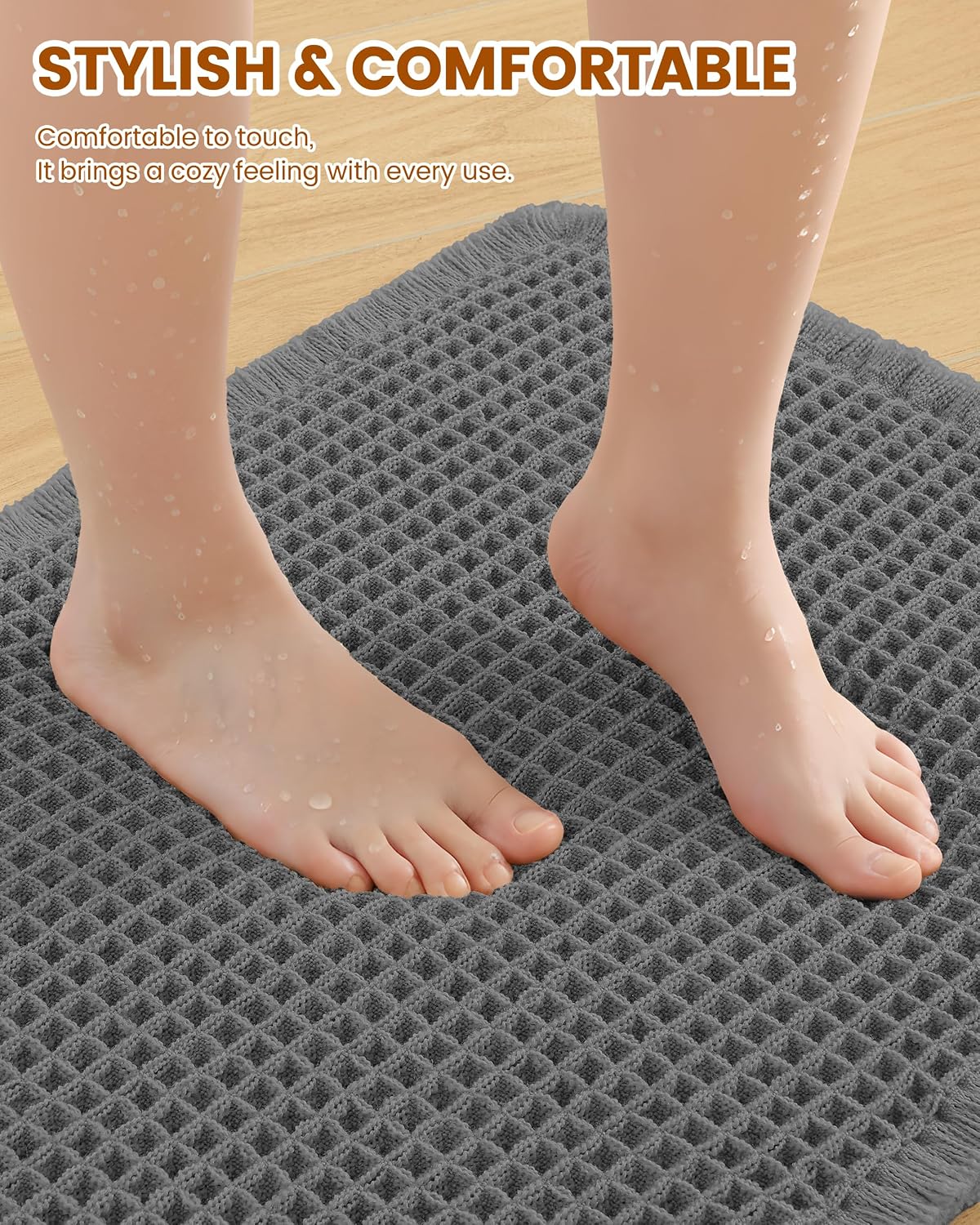 Detalle de Smiry Waffle Bath Mat 24x16 — Extra Soft, Absorbent Non-Slip Bath Rug
