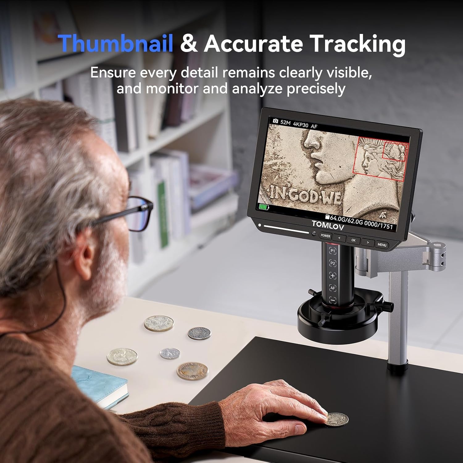 Thumbnail 6 de TOMLOV TM4K-AF Max 10.1" HDMI Autofocus Digital Microscope (2000X) with Ring Light & 64GB