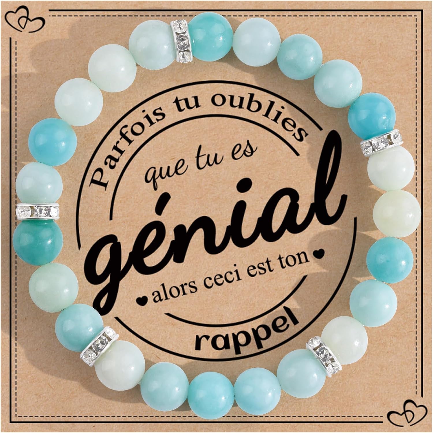 Thumbnail 6 de Seyaa Idee Cadeau Femme, Bracelet Pierre Naturelle avec Pendentif Cœur - Howlite Blanche, Ajustable 19 cm