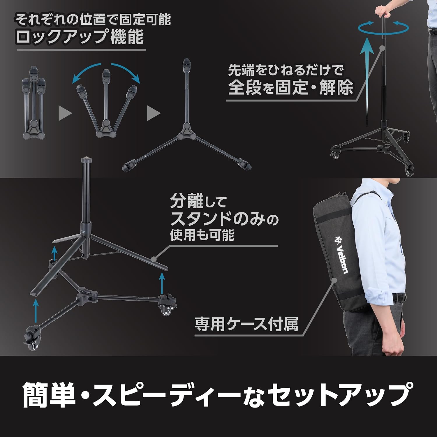 Detalle 2 de ベルボン DP-64AAZ ドリーポッド キャスター付き三脚、雲台なし・全高約1690mm・積載質量2kg