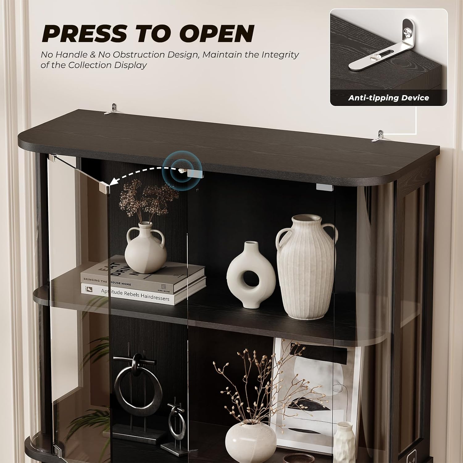 Detalle 1 de BROTTAR BD011B Display Cabinet, 4 Tiers, 3-Colour LED Lights, Black