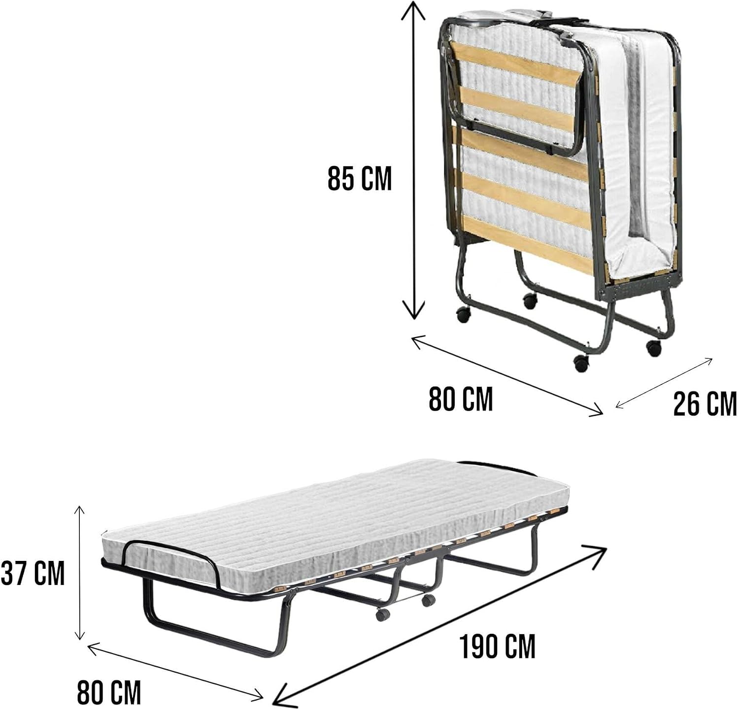 Detalle de Talamo Italia Letto Pieghevole Deva: brandina 80x190 con rete 12 doghe e materasso incluso