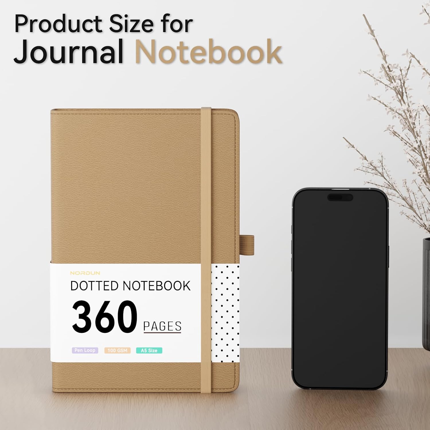 Detalle 2 de NORDUN Notebook A5 360 Pages: Dotted Notebook with Sticky Notes & Inner Pocket