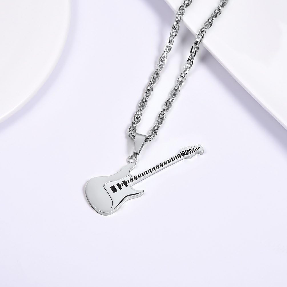 Detalle de PROSTEEL Collana con ciondolo chitarra elettrica da uomo, catena regolabile in acciaio inox placcato oro 18K e incisione personalizzabile