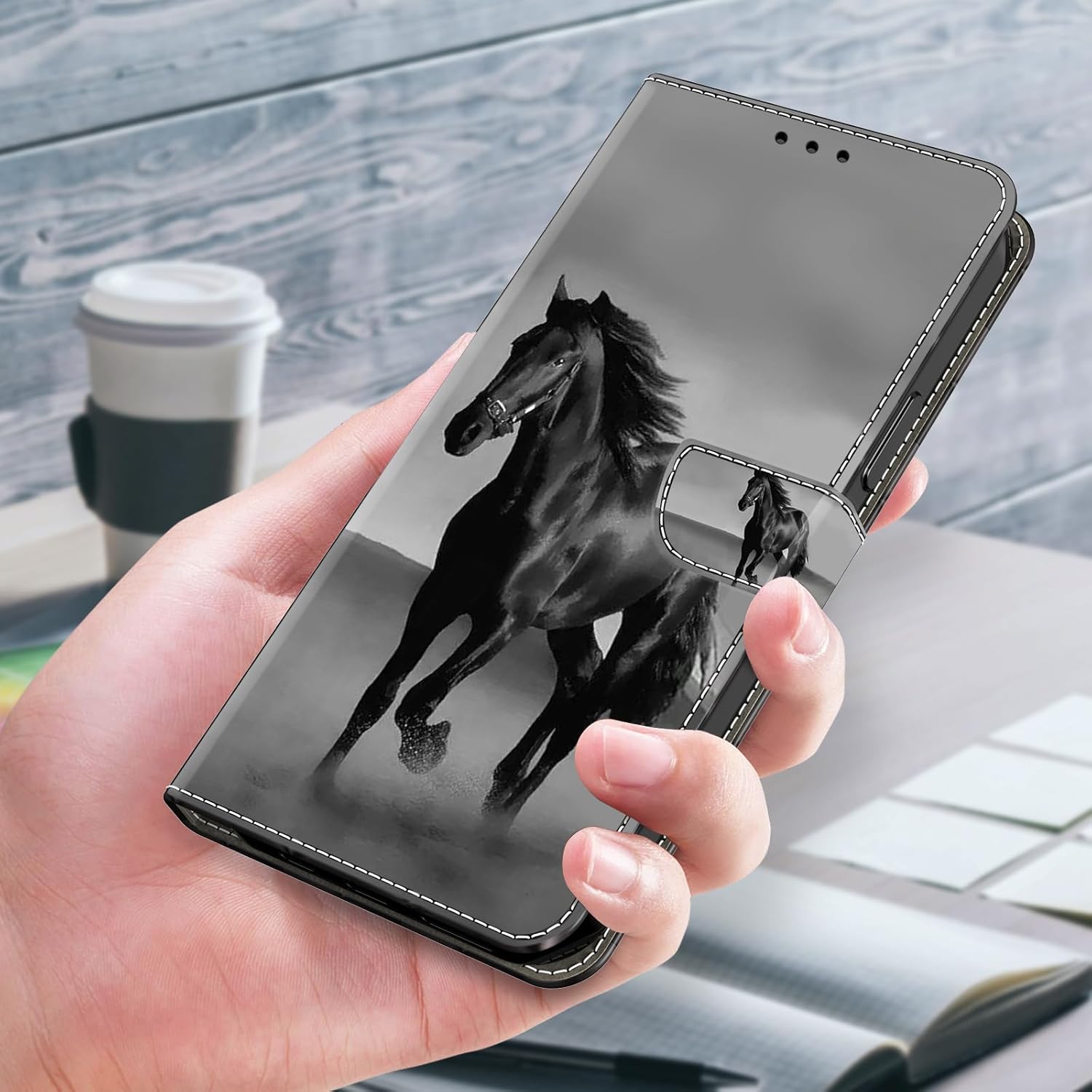 Thumbnail 6 de BOLELAW Flip-Hülle für Samsung Galaxy A54 5G – Magnetverschluss, Kartenfächer, Standfunktion, Lederoptik Schwarz