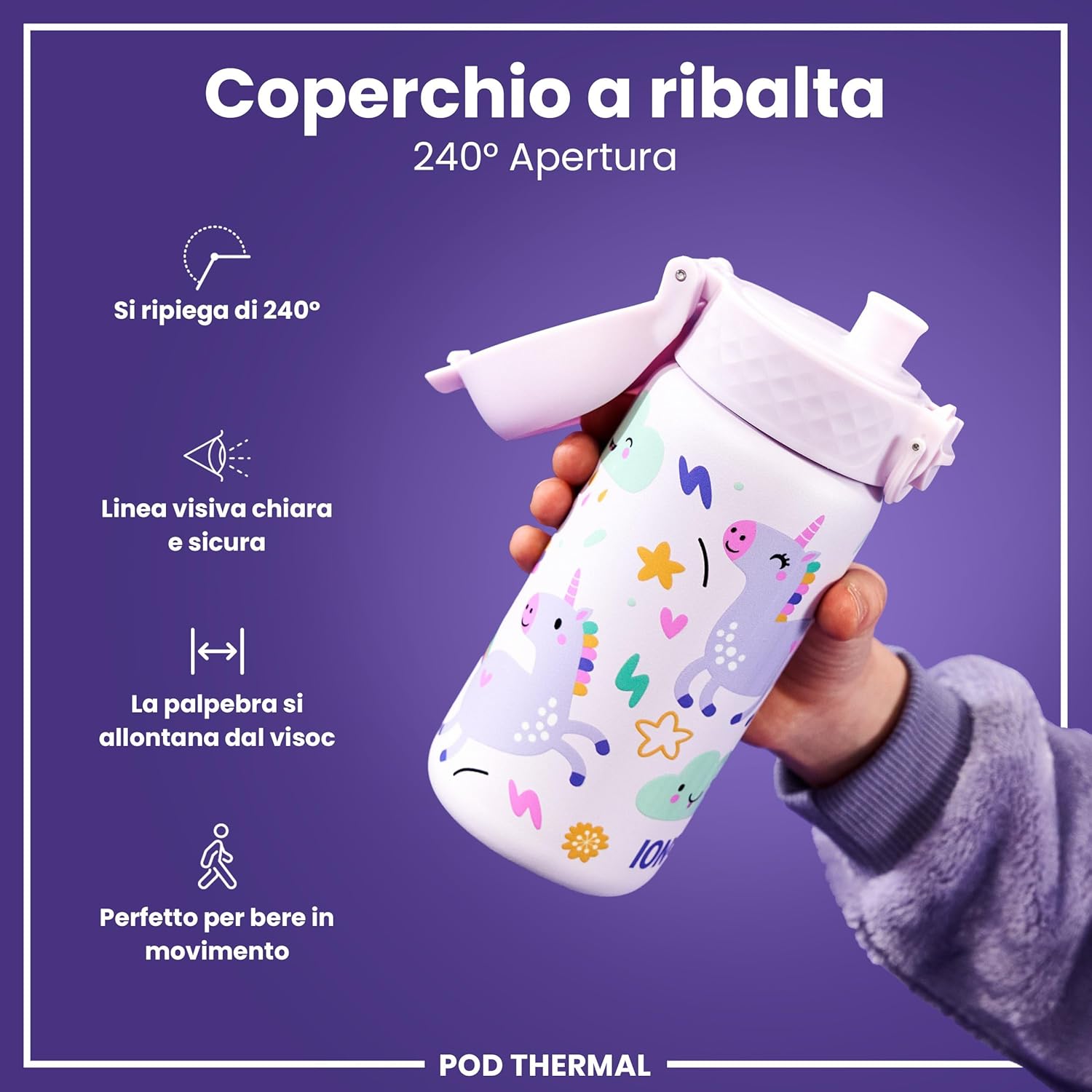 Detalle 2 de Ion8 Borraccia Termica in Acciaio Isolato 320 ml – Unicorn Rosa, a prova di perdita