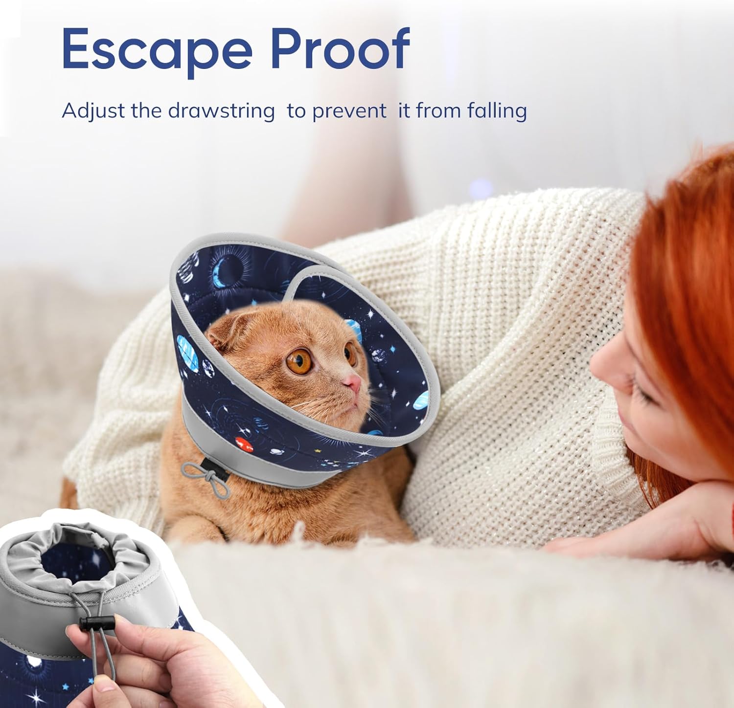 Thumbnail 2 de Supet Adjustable Elizabethan Cat Cone Collar (Deep Blue, M) – Waterproof soft collar to stop licking after surgery