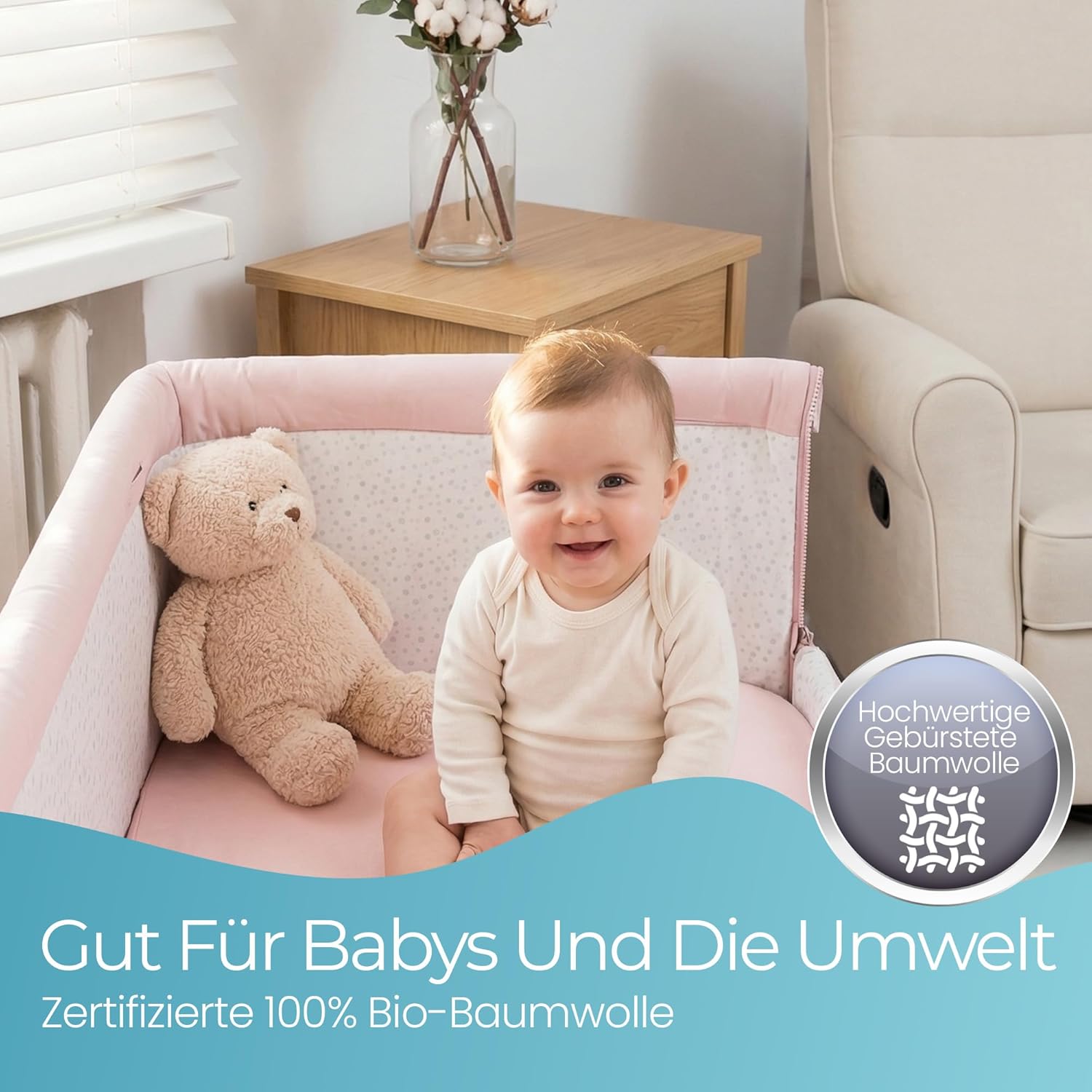 Thumbnail 3 de Spannbettlaken 50x90 cm für Kinderwagen – 2er-Set Rosa aus Bio-Baumwolle