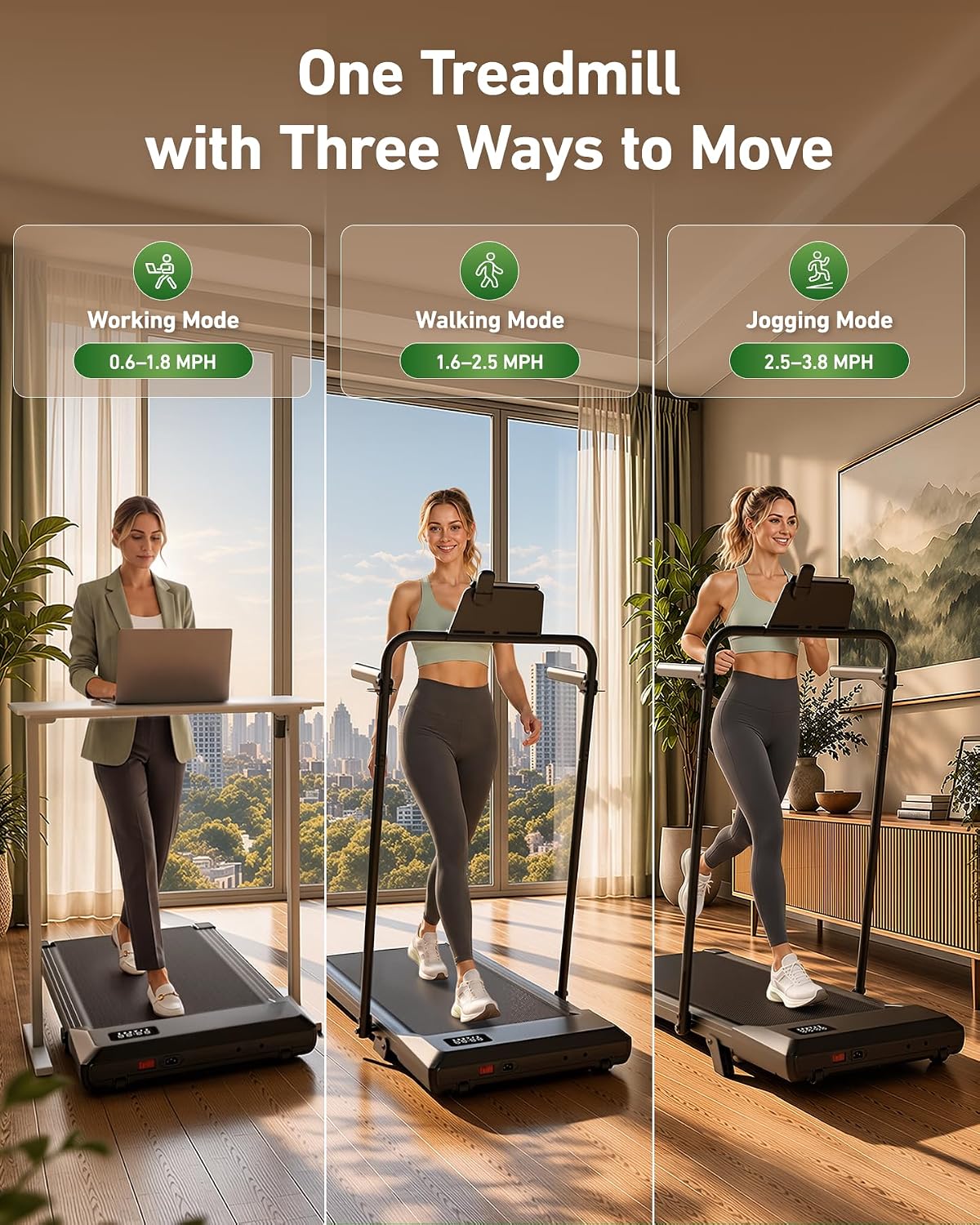 Detalle de MJWW walking pad with handle bar 2-in-1 Treadmill, 2.5 HP, 6% Incline