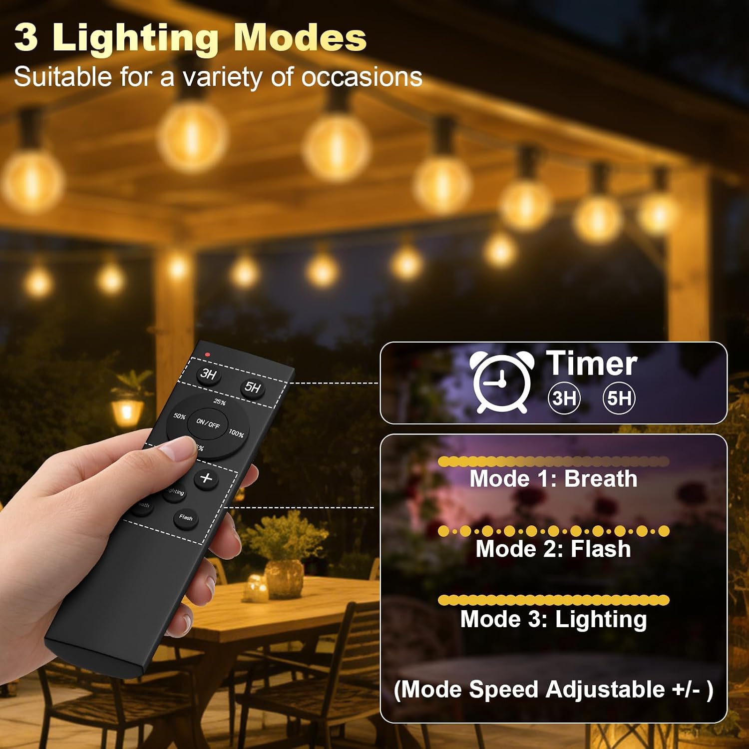Thumbnail 1 de Catena Luminosa Esterno 30 Metri BokiHuk — con telecomando dimmerabile e 50+2 lampadine G40 LED per giardino e patio