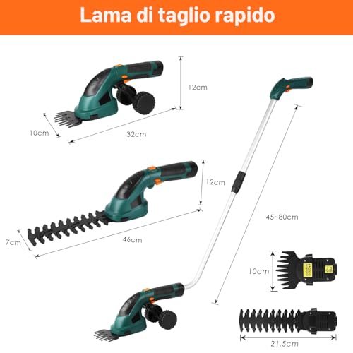 Detalle 2 de LIFERUN Cesoia per Erba a Batteria 7,2V 2000mAh 2in1: tagliasiepi e tagliabordi leggera e versatile