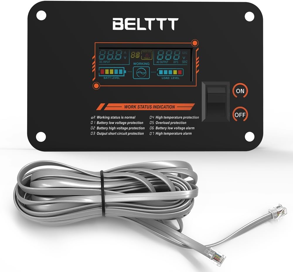 Detalle de Power Inverter 12V to 240V Pure Sine Wave Inverter (1000W) – UK Plug, Dual Sockets, LED Display for Travel, RV & Camping