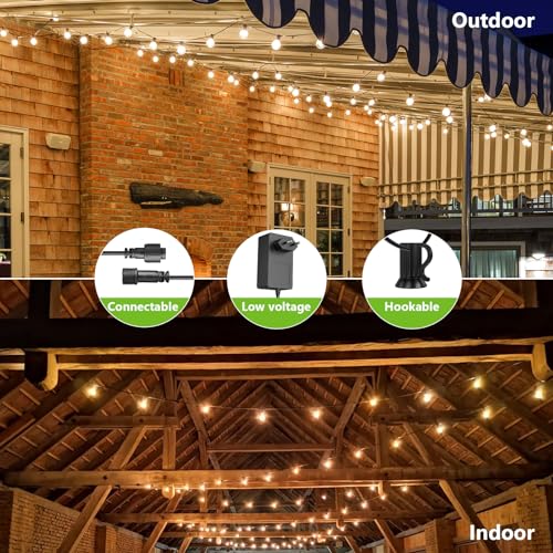 Detalle de BokiHuk Guirnalda Luces Exterior 30M, 24V – 50+2 Bombillas IP45 para Jardín y Terraza
