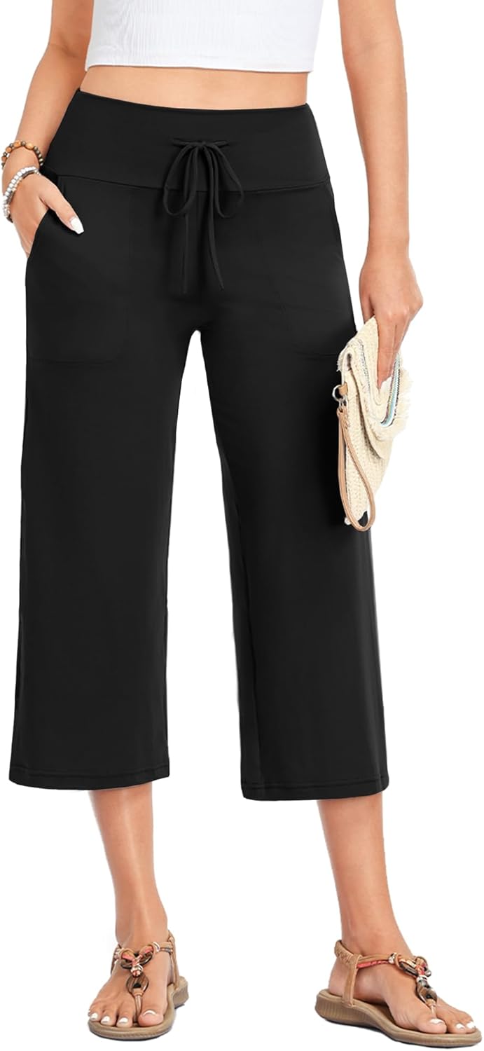 Thumbnail 1 de ZOOSIXX Capri Pants for Women - Wide Leg Drawstring High-Waisted Capris with Pockets