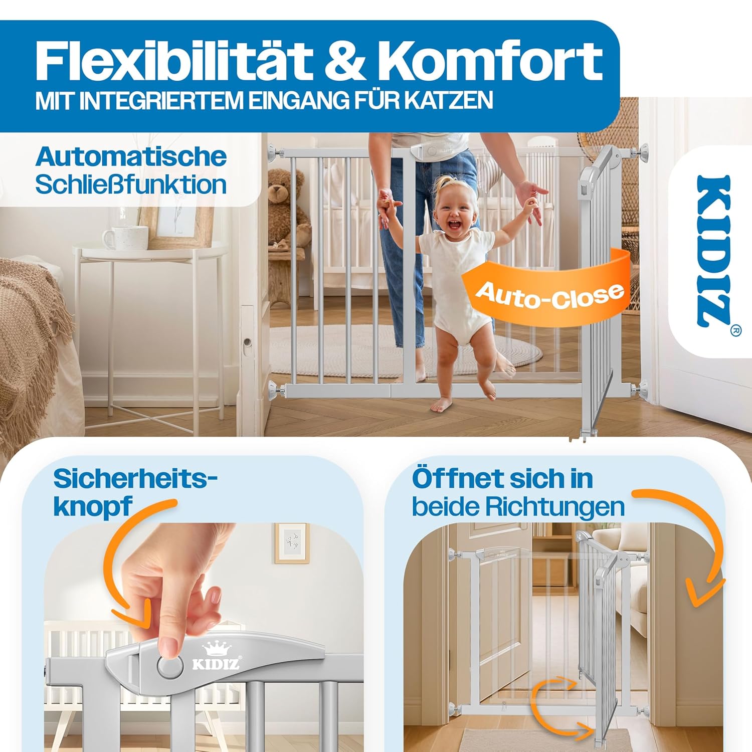 Thumbnail 3 de KIDIZ Treppenschutzgitter ohne Bohren, verstellbar 81–87 cm, 75 cm hoch, Türschutz & Absperrgitter (grau)