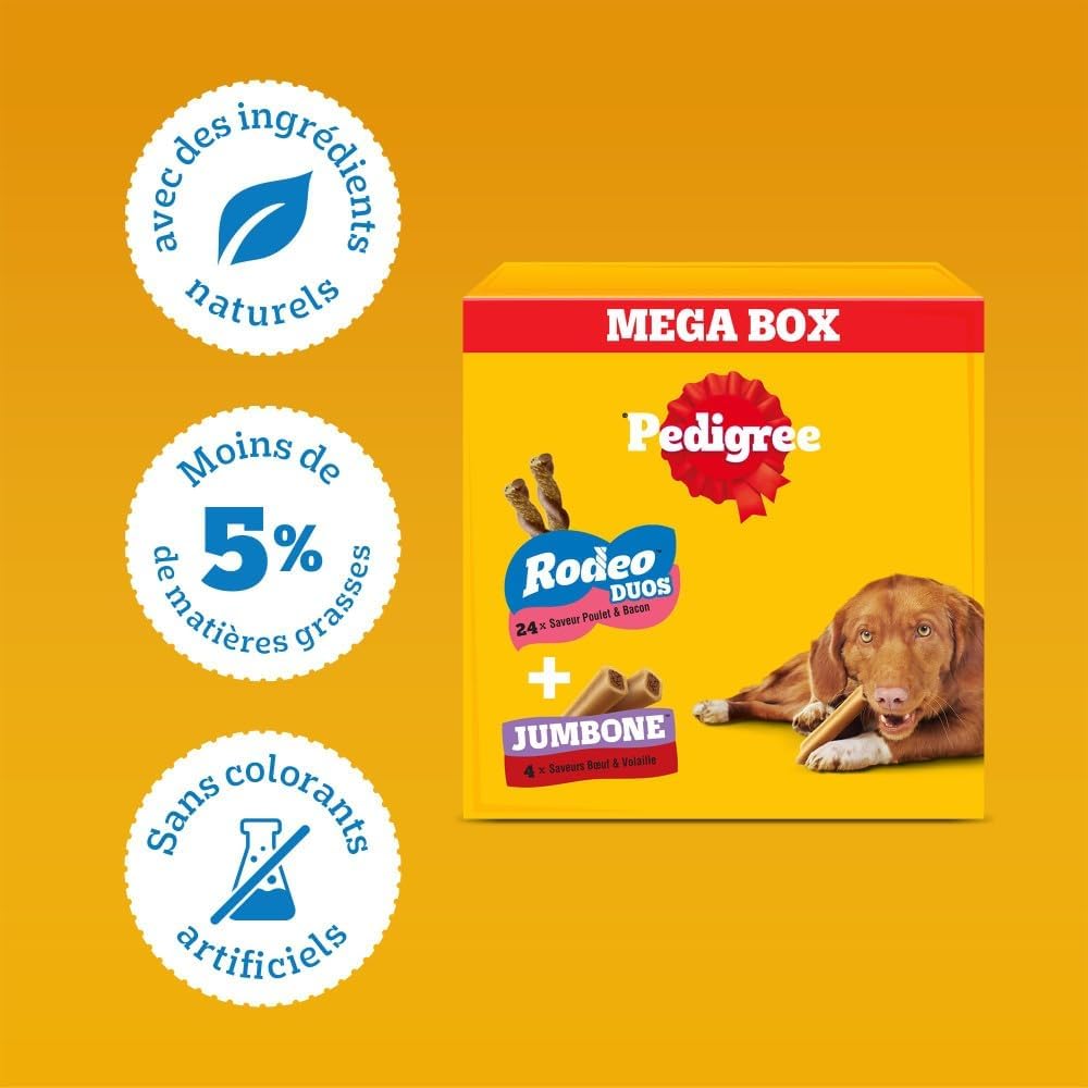 Thumbnail 4 de Pedigree Multipack 780 g – Friandises pour Chien : Mega Box avec 24 Rodeo Duos Poulet et Bacon et 4 Jumbone Bœuf et Volaille