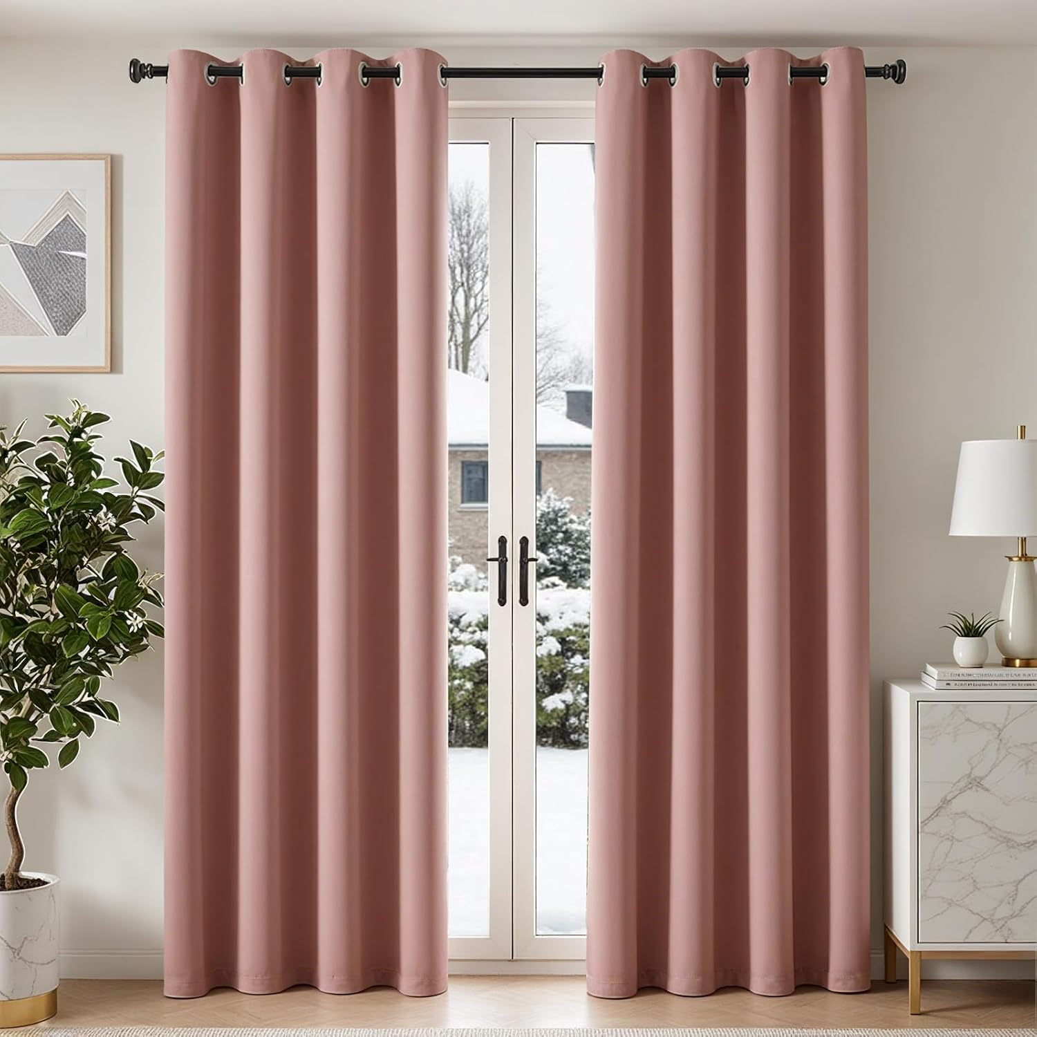 Detalle de TOPICK Rideau isolant 140x246 cm, lot de 2, rose